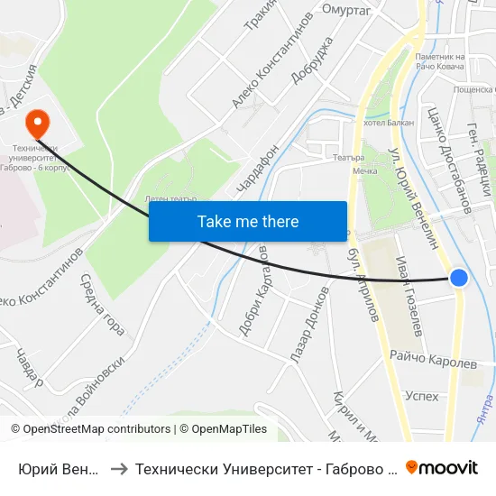 Юрий Венелин to Технически Университет - Габрово - 6 Корпус map