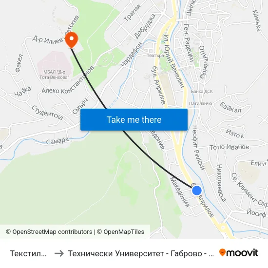 Текстилмаш to Технически Университет - Габрово - 6 Корпус map