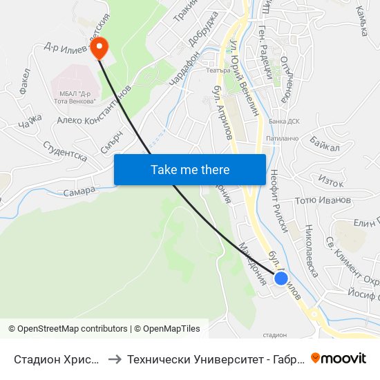 Стадион Христо Ботев to Технически Университет - Габрово - 6 Корпус map