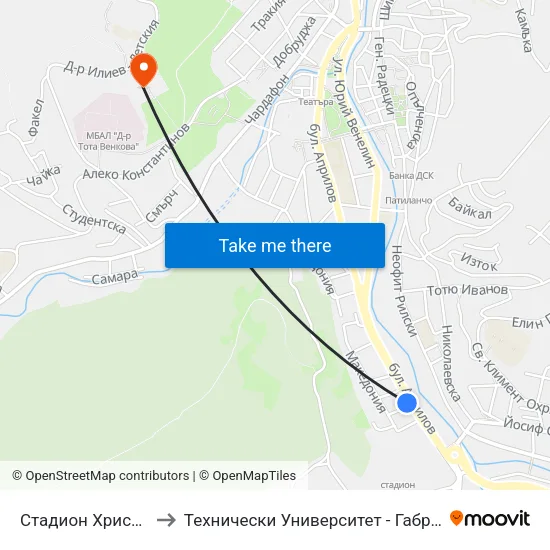 Стадион Христо Ботев to Технически Университет - Габрово - 6 Корпус map