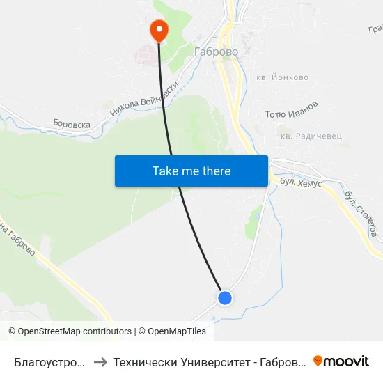 Благоустрояване to Технически Университет - Габрово - 6 Корпус map