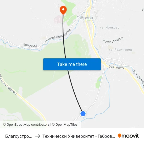 Благоустрояване to Технически Университет - Габрово - 6 Корпус map