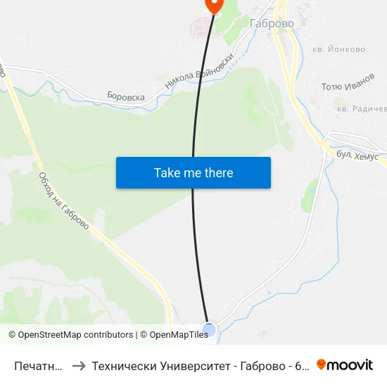 Печатница to Технически Университет - Габрово - 6 Корпус map