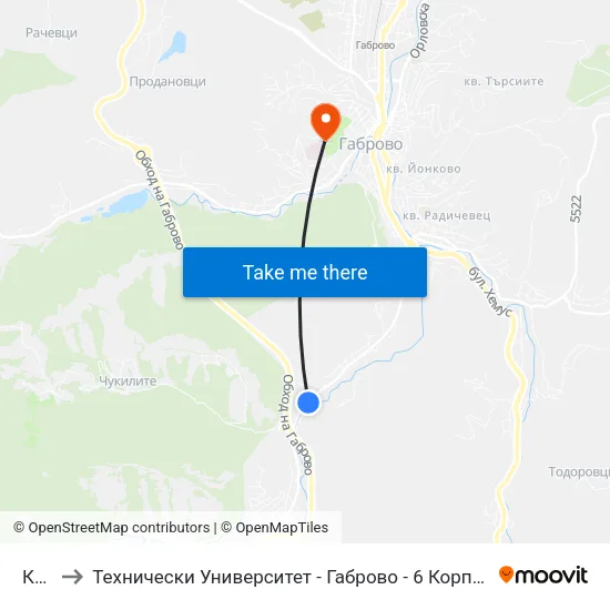 Кат to Технически Университет - Габрово - 6 Корпус map