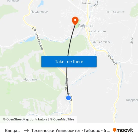 Вапцаров to Технически Университет - Габрово - 6 Корпус map