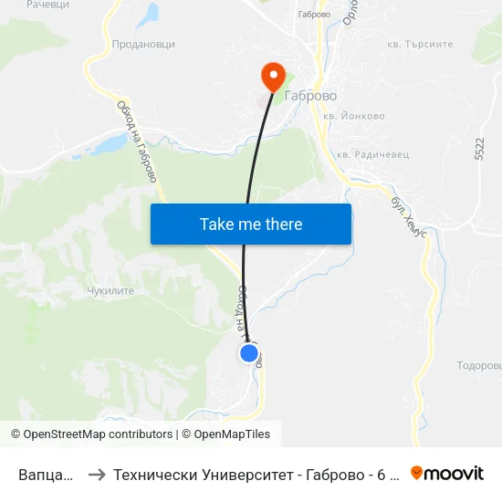 Вапцаров to Технически Университет - Габрово - 6 Корпус map