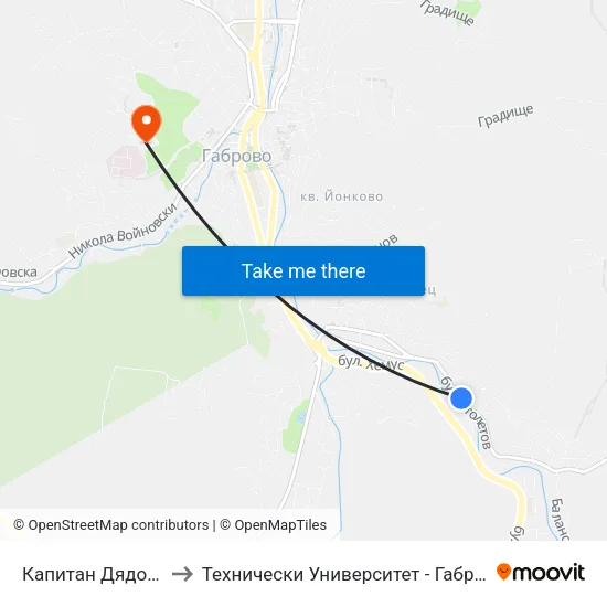 Капитан Дядо Никола to Технически Университет - Габрово - 6 Корпус map