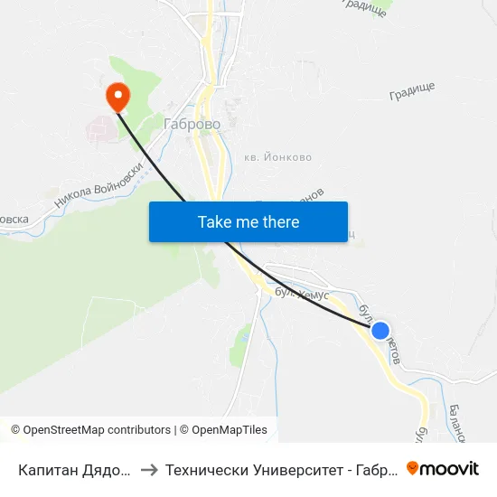 Капитан Дядо Никола to Технически Университет - Габрово - 6 Корпус map