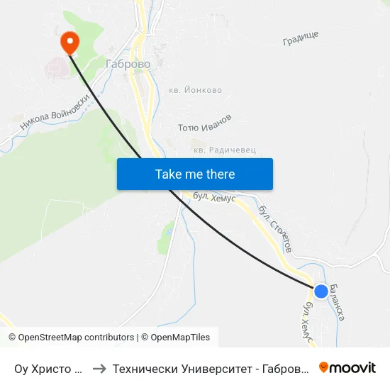 Оу Христо Ботев to Технически Университет - Габрово - 6 Корпус map