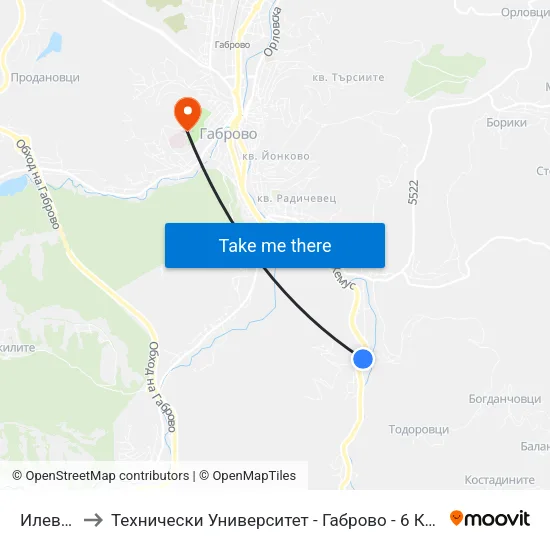 Илевци to Технически Университет - Габрово - 6 Корпус map