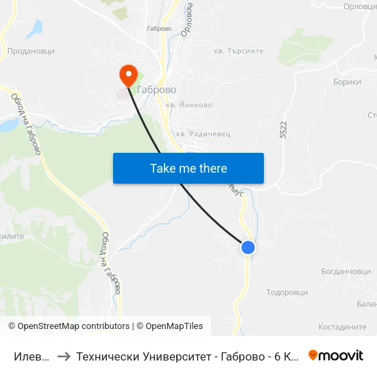 Илевци to Технически Университет - Габрово - 6 Корпус map