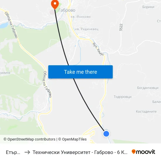 Етъра 1 to Технически Университет - Габрово - 6 Корпус map