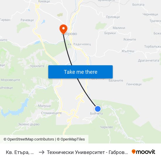 Кв. Етъра, Музея to Технически Университет - Габрово - 6 Корпус map