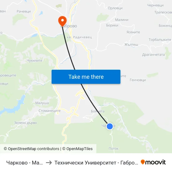 Чарково - Магазина to Технически Университет - Габрово - 6 Корпус map