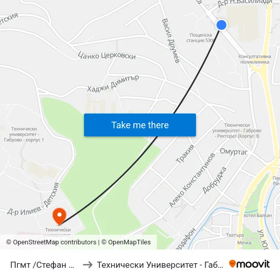 Пгмт /Стефан Караджа/ to Технически Университет - Габрово - 6 Корпус map