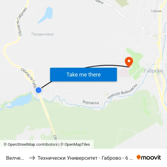 Велчевци to Технически Университет - Габрово - 6 Корпус map