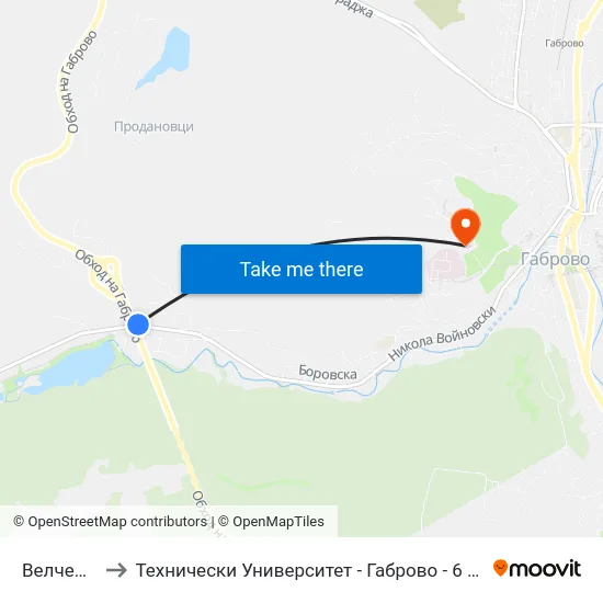 Велчевци to Технически Университет - Габрово - 6 Корпус map