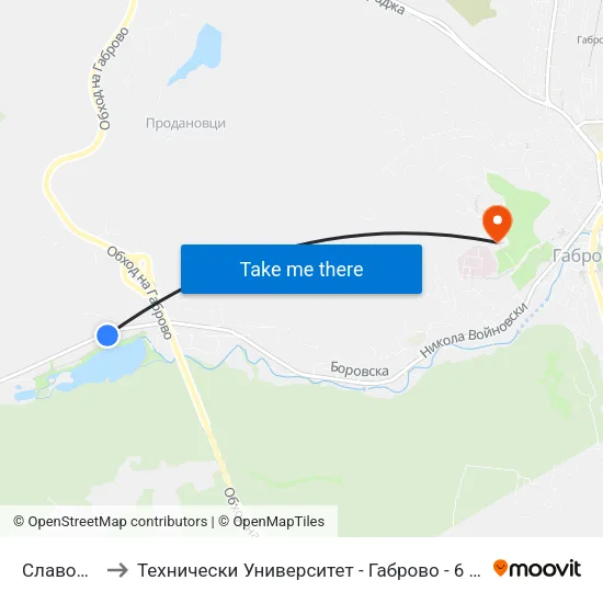 Славовци to Технически Университет - Габрово - 6 Корпус map