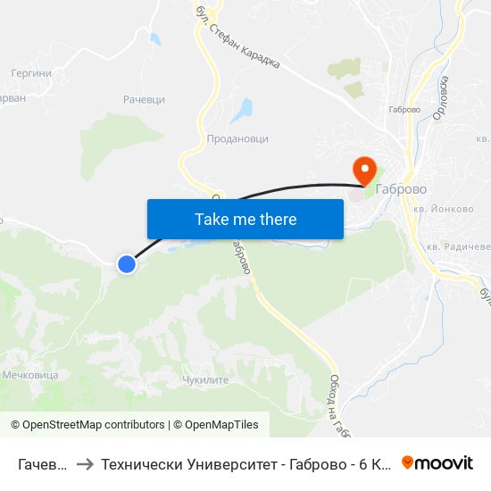 Гачевци to Технически Университет - Габрово - 6 Корпус map