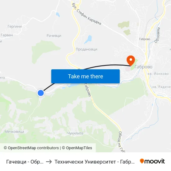 Гачевци - Обръщало to Технически Университет - Габрово - 6 Корпус map