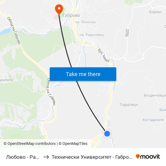 Любово - Разклона to Технически Университет - Габрово - 6 Корпус map