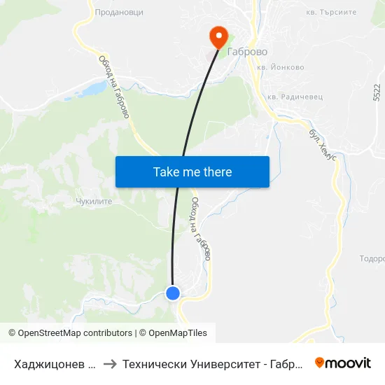 Хаджицонев Мост 2 to Технически Университет - Габрово - 6 Корпус map