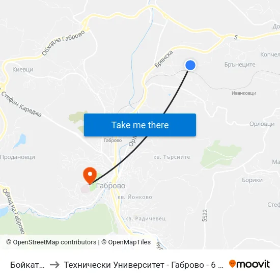 Бойката 1 to Технически Университет - Габрово - 6 Корпус map