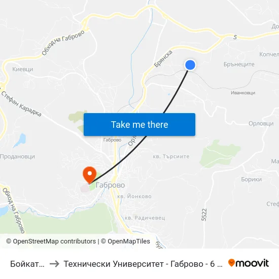 Бойката 1 to Технически Университет - Габрово - 6 Корпус map