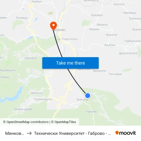 Минковото to Технически Университет - Габрово - 6 Корпус map