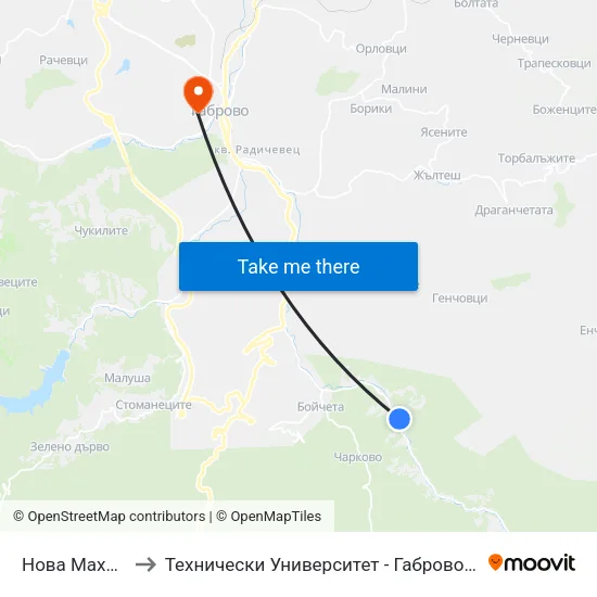 Нова Махала 1 to Технически Университет - Габрово - 6 Корпус map