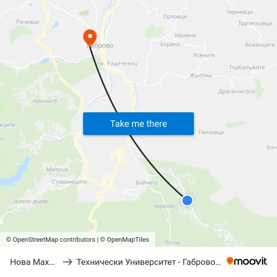 Нова Махала 2 to Технически Университет - Габрово - 6 Корпус map