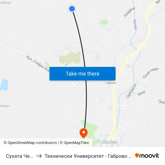 Сухата Чешма to Технически Университет - Габрово - 6 Корпус map