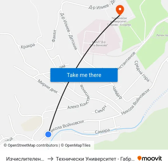 Изчислителен Център to Технически Университет - Габрово - 6 Корпус map