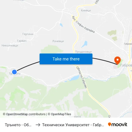 Трънето - Обръщало to Технически Университет - Габрово - 6 Корпус map