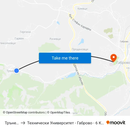 Трънето to Технически Университет - Габрово - 6 Корпус map