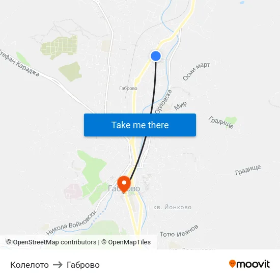 Колелото to Габрово map