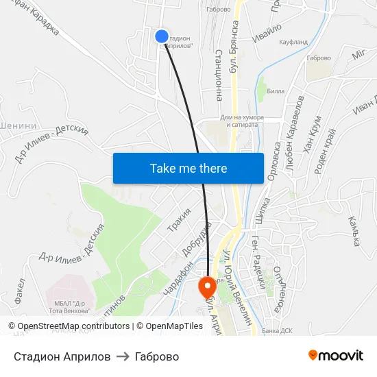 Стадион Априлов to Габрово map