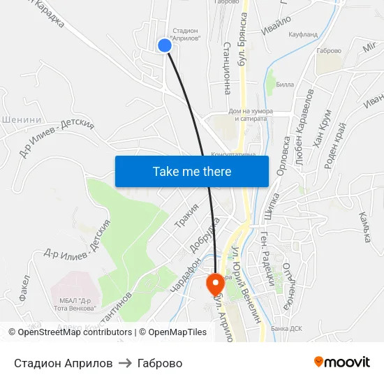 Стадион Априлов to Габрово map