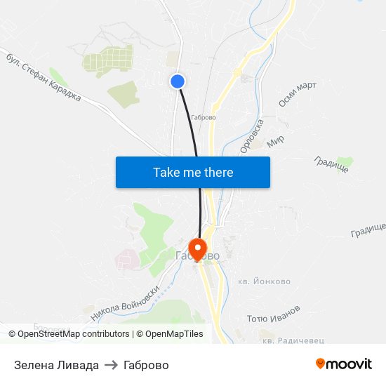Зелена Ливада to Габрово map