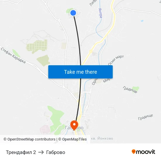 Трендафил 2 to Габрово map