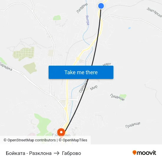 Бойката - Разклона to Габрово map