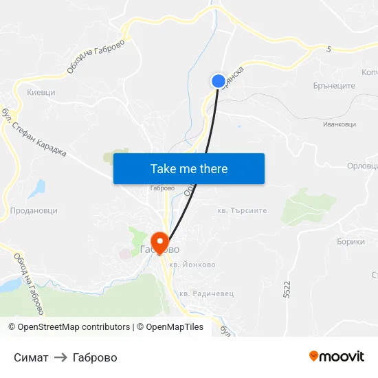 Симат to Габрово map