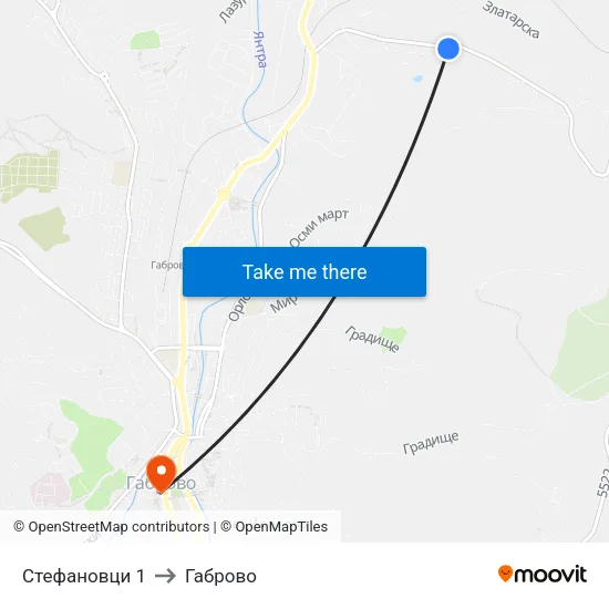 Стефановци 1 to Габрово map