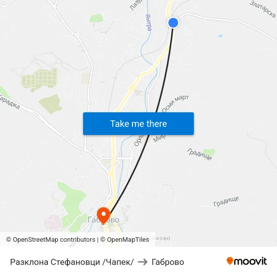 Разклона Стефановци /Чапек/ to Габрово map