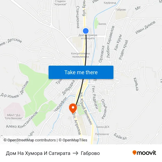 Дом На Хумора И Сатирата to Габрово map