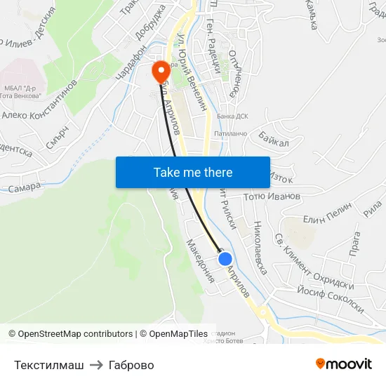 Текстилмаш to Габрово map