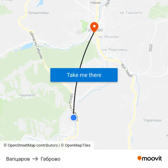 Вапцаров to Габрово map