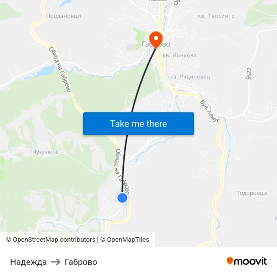 Надежда to Габрово map
