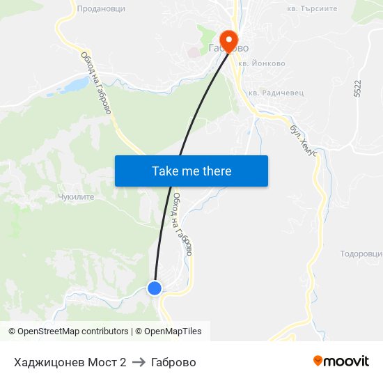 Хаджицонев Мост 2 to Габрово map