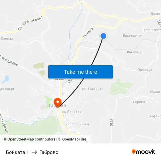 Бойката 1 to Габрово map